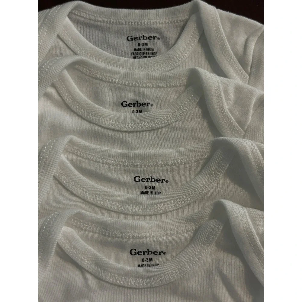 Gerber Onesies Assorted Lot 9 Szs 0-3, 3-6. 6-9 Months Plain White Short Sleeve
